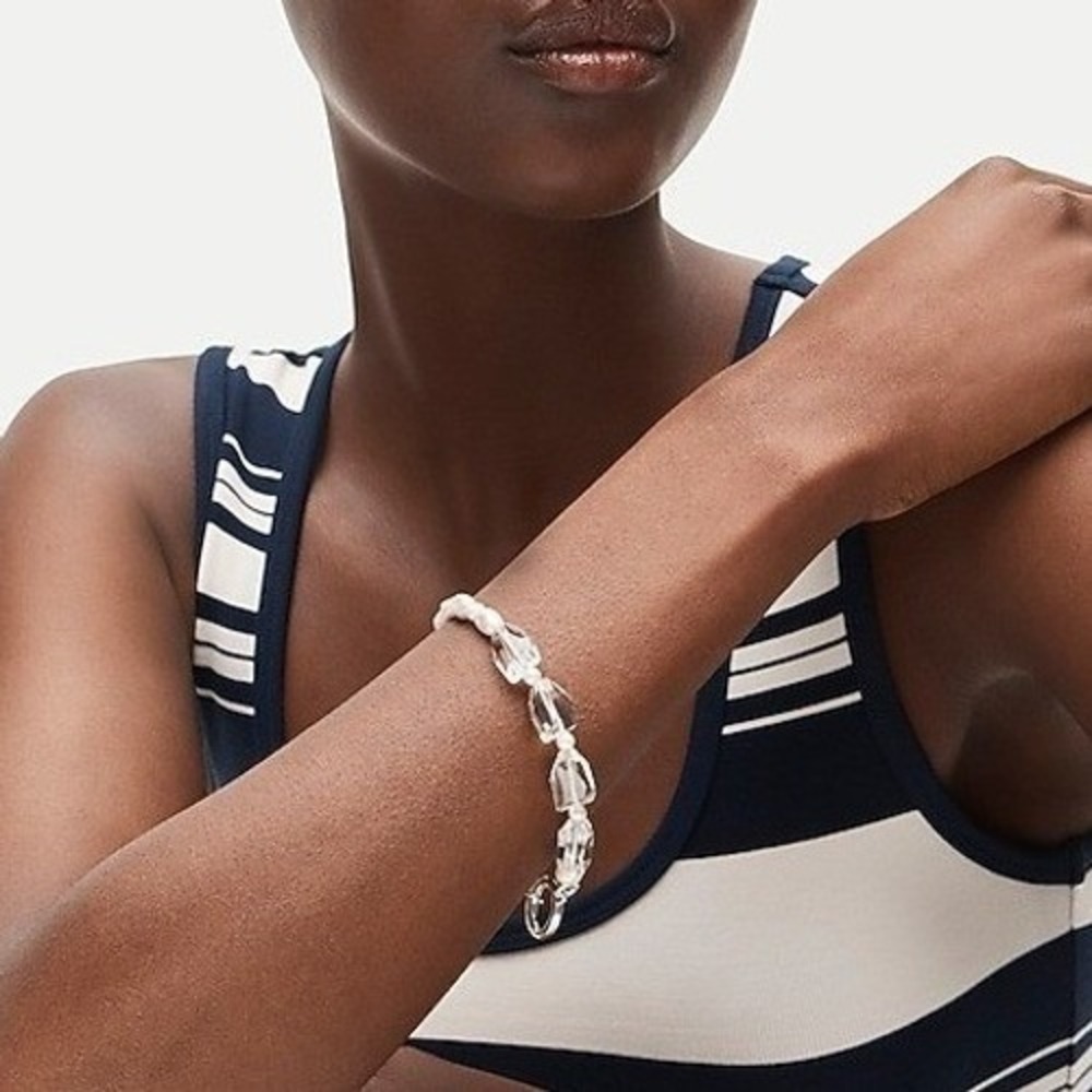 NWT J.Crew Silver Bead & Pearl Toggle Bracelet